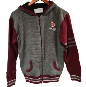 CHALLENGER SCHOOL UNIFORM VARCITY Gray and Maroon Hooded Jacket SIZE YXL  UNISEX